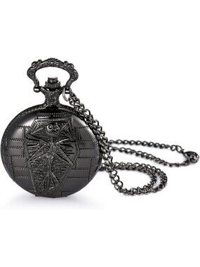 Men's Black Quartz Vintage Novelty Skull Skeleton Christmas Round Pocket Watch